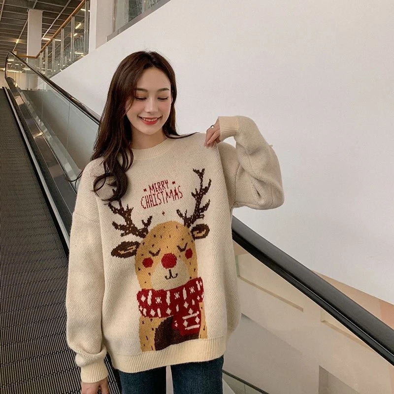 Pullover Sweater Female 2023 Christmas sweater elk sweater Women autumn and winter wear loose New Year casual pullover sweater