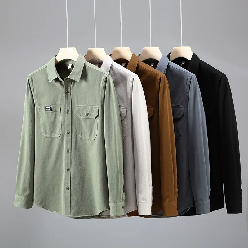 

Cotton Skin-Friendly Shirts For Men Long Sleeve Workwear Pocket Spring Quality Soft Comfortable Casual Fashion Camisas De Hombre