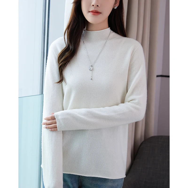 

Aliselect Solid Color High Neck Knit Sweater, Slim Fit Long Sleeve Pullover for Women, Minimalist and Versatile Casual Winter To