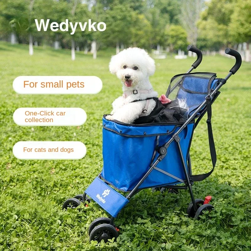 Pet Stroller Dog/Cat Teddy out Small and Medium-Sized Portable and Versatile Folding Simple Travel Outdoor Shopping Cart