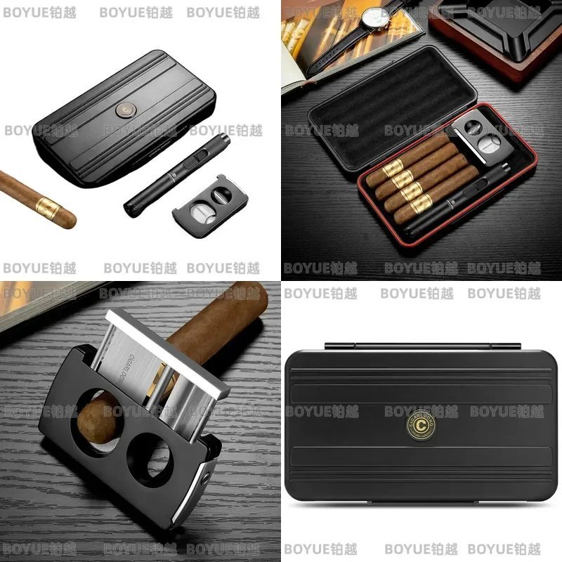 Eggplant Cigar Set with Multifunctional Lighter and Sharp Scissors Portable Travel Case Premium Accessories Gift for Men