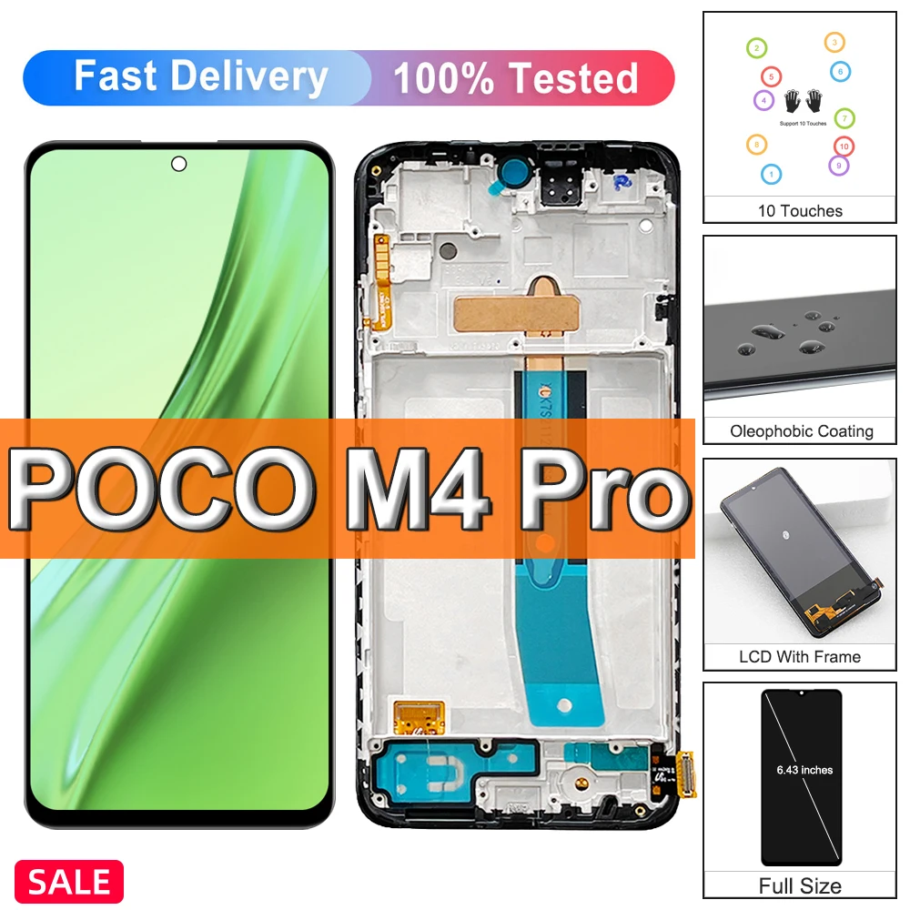 

Высококачественный ЖК-дисплей для Xiaomi Poco M4 Pro 4G, сменная сенсорная панель для Poco M4 Pro 2201117PI 2201117PI 2201117PG экран