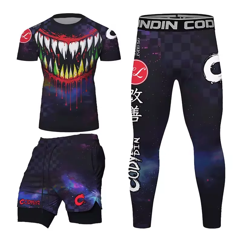 New Jiu Jitsu Rashguard MMA T-shirt+Pant Set Men Muay Thai Shorts Boxing Brazilian Grappling Rash Guard Boxeo Jerseys Sportswear