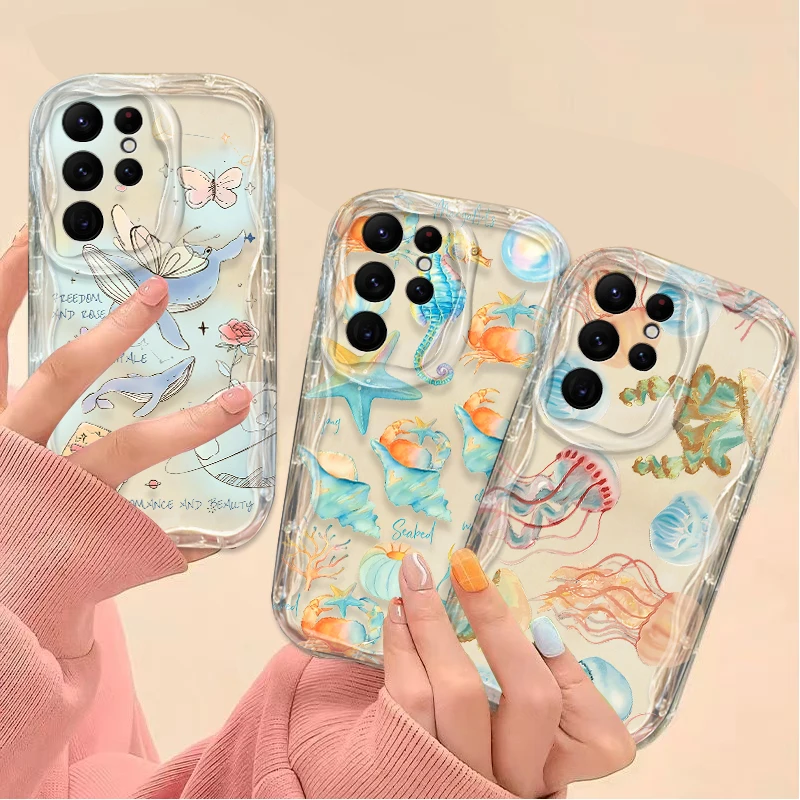 귀여운 다채로운 해양 유기체 3D 웨이브 케이스 삼성 갤럭시 S24 울트라 S23 S22 플러스 S21 S20 FE A25 A55 A35 A15 A16 A05 A05S A06