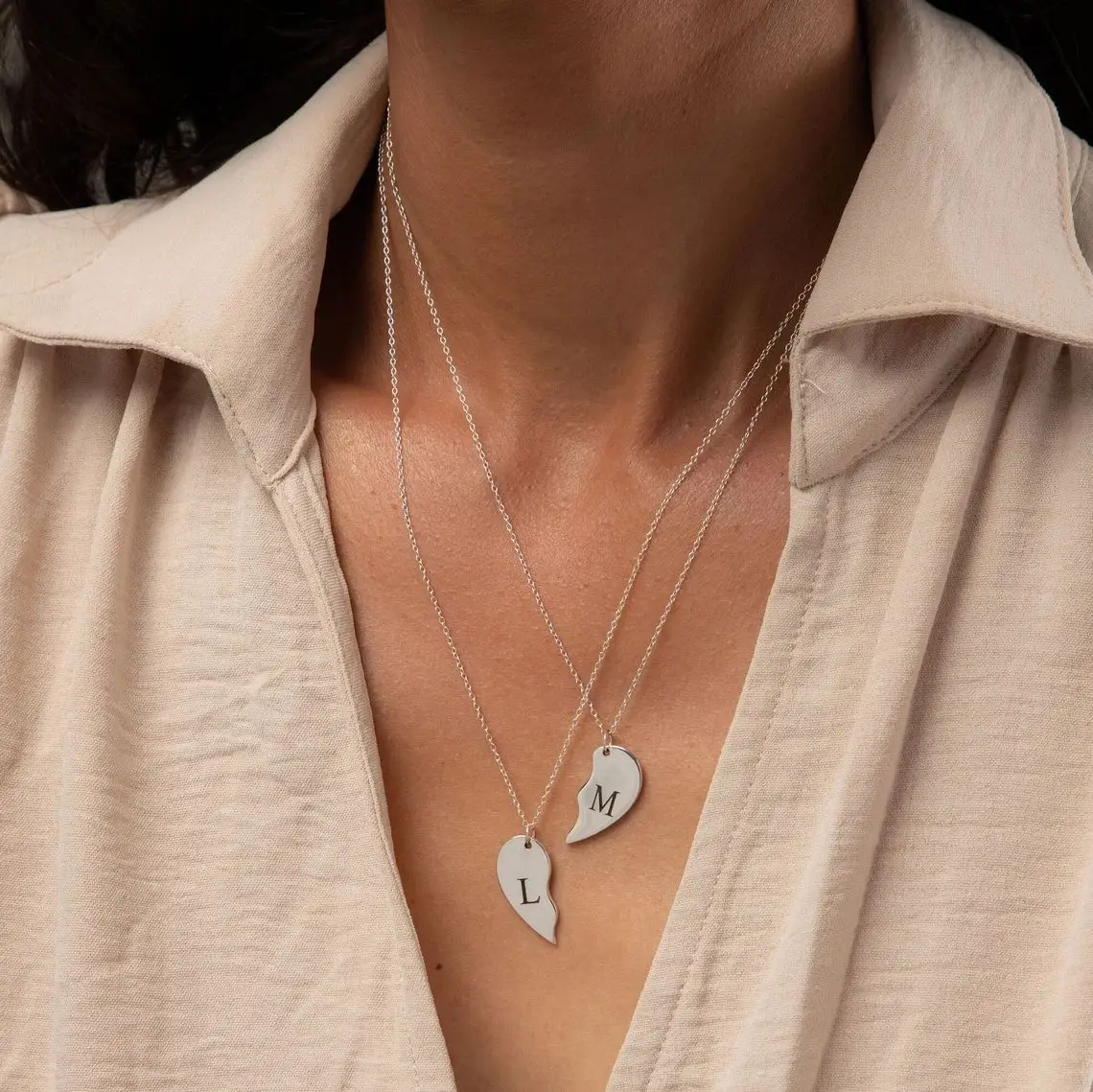 Custom Engraved Split Heart Couple Necklace Stainless Steel DIY Personalized Name Matching Pendant Jewelry Gift for Lover