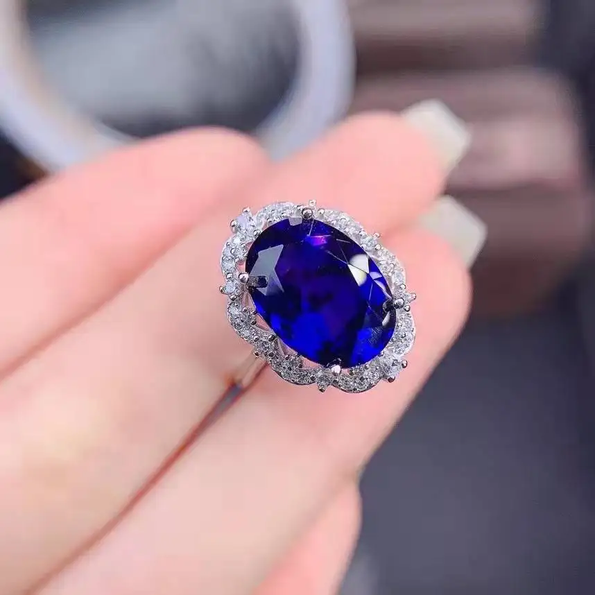 FS Large Particle Sapphire Fashion Women's Ring S925 Sterling Silver Natural Gem Fine Weddings Jewelry  MeiBaPJ