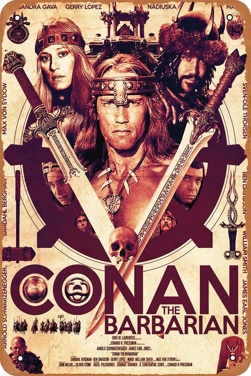 1p, Letrero de metal vintage, cartel de la película Conan el Bárbaro (1982) para decoración de pared de cafetería, bar, oficina, hogar, Gi