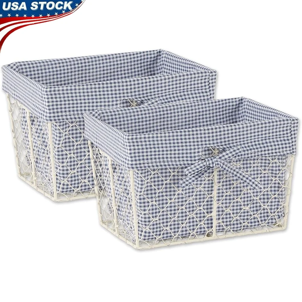 

Farmhouse Chicken Wire Storage Baskets Set with Gingham Liners Food Safe Rustic Organizing Baskets Kitchen Pantry Bathroom 2
