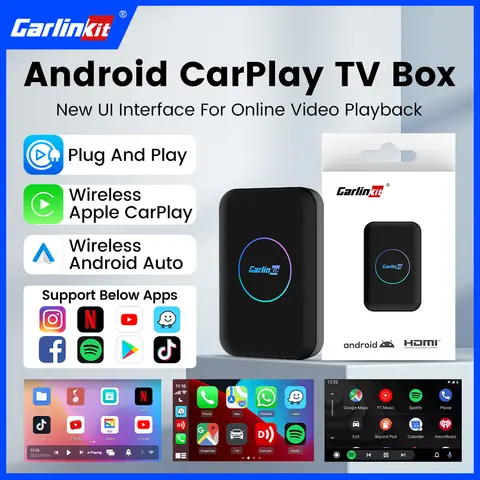 CarlinKit Lite Android TV Box 3-In-1 무선 어댑터 지원 Netflix IPTV 무선 Android 자동 및 자동차 라디오용 CarPlay 동글