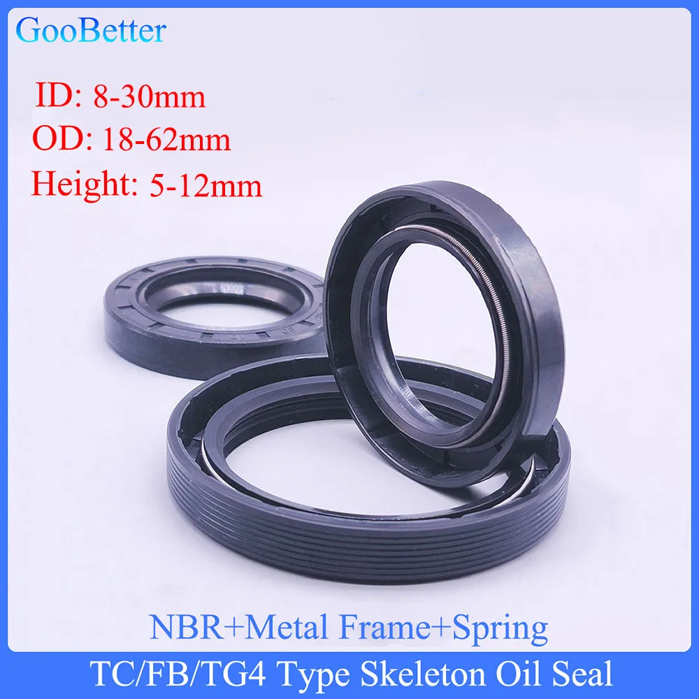 

2Pcs NBR+Metal Frame+Spring Shaft Oil Seal TC/FB/TG4 Type Skeleton Oil Seal ID 8-30mm Nitrile Rubber Shaft Double Lip Gasket