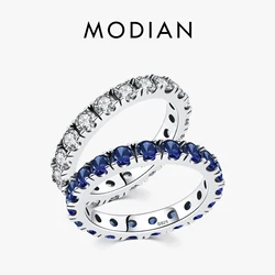 MODIAN Luxury Sparkling Blue Cubic Zirconia Ring 925 Sterling Silver Classic Stackable Finger Rings For Women Statement Jewelry