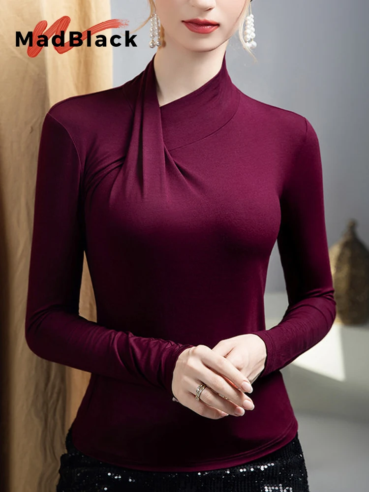 

Женская футболка MadBlack в европейском стиле, сексуальный дизайн с перекрестными вставками, уличная одежда, облегающая футболка с длинным рукавом, размеры S-3XL, новинка весны 2026, T61776CC