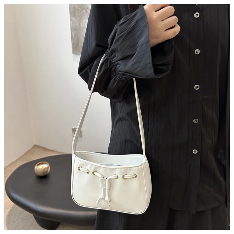 Korean style fashion small square bag lady niche design drawstring shoulder bag women simple versatile shoulder armpit bag ladie