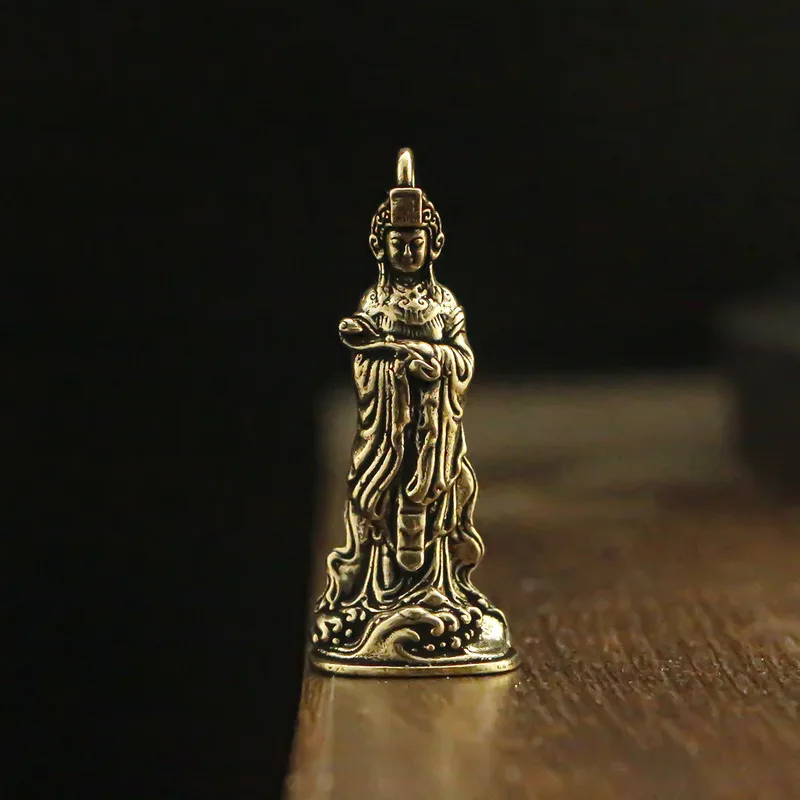 Brass Ruyi Mazu Car Keychain Pendant Ethnic Style Vintage Unisex Bag Ornament Craft Small Decoration