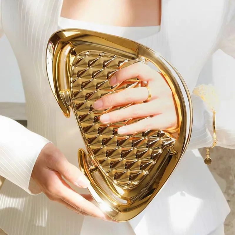 

Women Luxury Handbags Acrylic Clip Bag Elegant Evening Party Wallet Mesh Trapezoidal Handbag For Metallic Chain Crossbody Bag