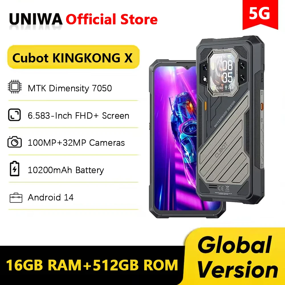 CUBOT KINGKONG X 5G هاتف ذكي متين أندرويد 14 256/512GB ROM 16GB RAM 6.583 بوصة ثماني النواة الهاتف المحمول 100MP 10200mAh 33W NFC