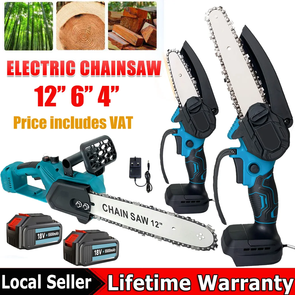 4-12 Inch Brushless Electric Saw Cordless Handheld Garden Wood Cutting Logging Chainsaw Power Tool compatible with Makita 18V