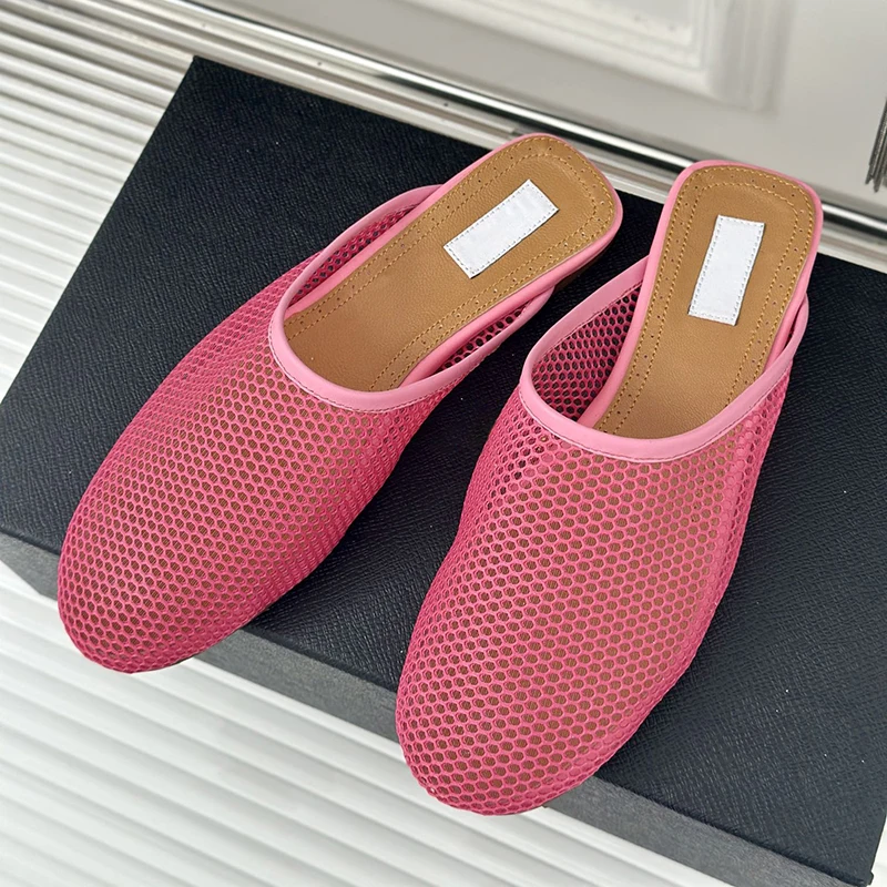 Leisure Retro Mesh Flat Bottom Half Slippers Various Colors Designer New Summer Lazy Mules Daily Walking Summer Beach Slides