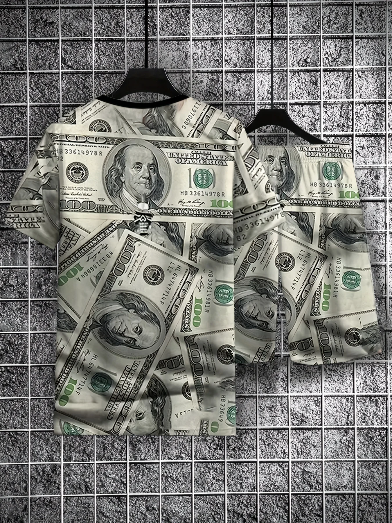 Men's Novelty Dollar 3D Printed Summer Suit Men's Short Sleeve T-Shirt Fashion Shorts Suit Conjunto Deportivo Hombre Original