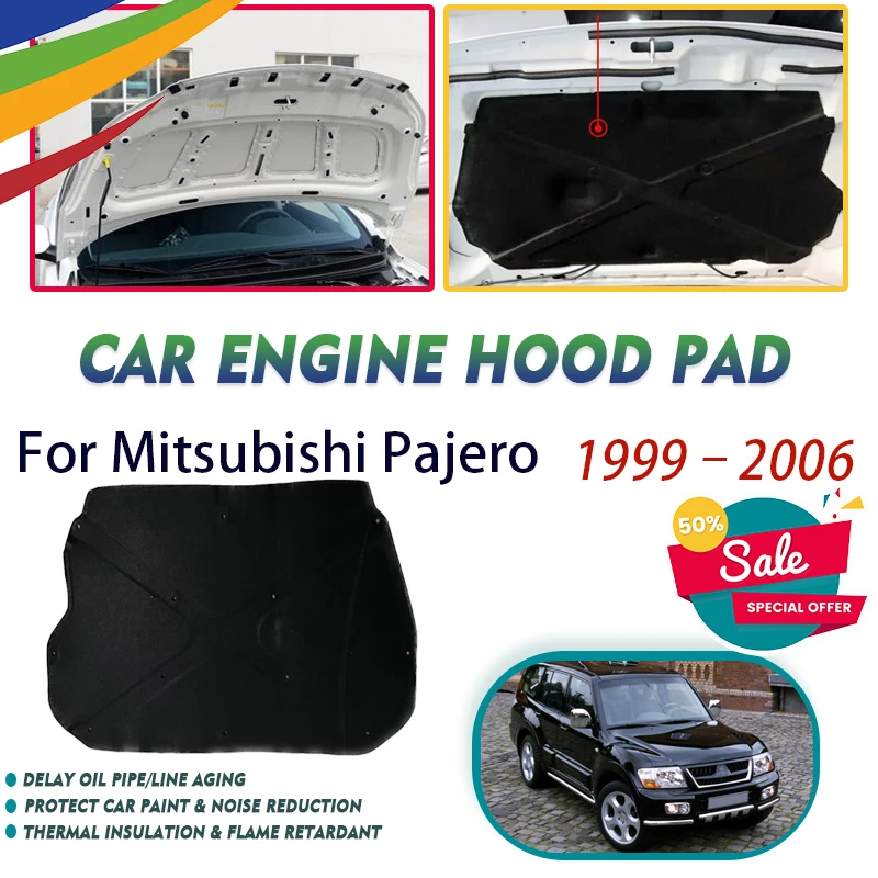 Car Front Engine Hood Pads For Mitsubishi Pajero Montero V63 V65 V68 V73 V75 V77 1999~2006 Sound Insulation Rug Auto Accessories