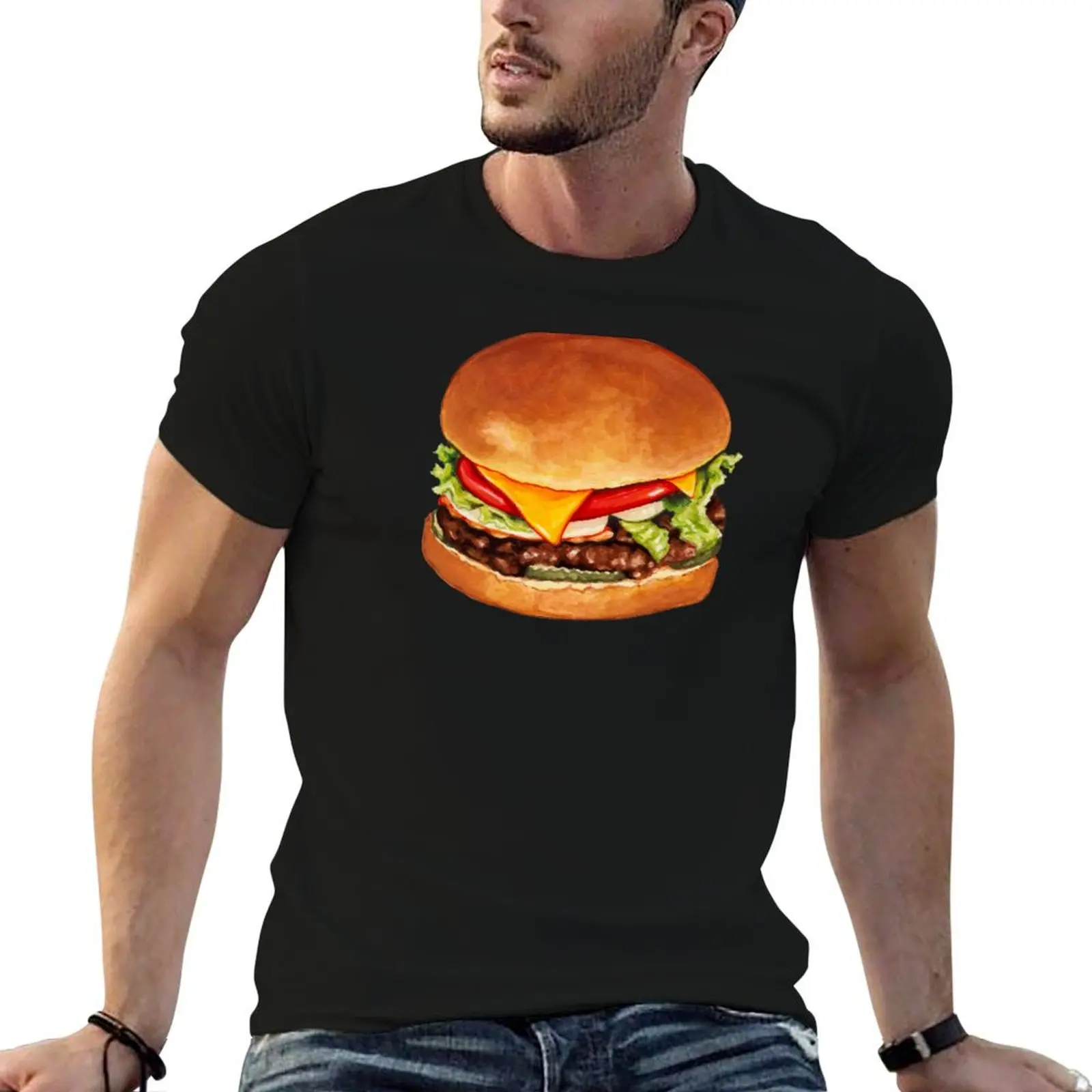 

Cheeseburger Pattern 4 - Blue T-Shirt funny t shirts dark humor t shirt custom print man t shirts graphic T-Shirt