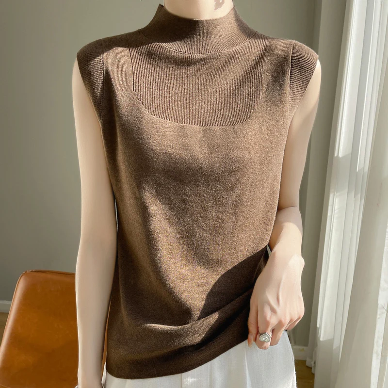 Rongfei Te sleeveless women's half high neck suspender bottom sweater solid color suit with wool pullover underneath