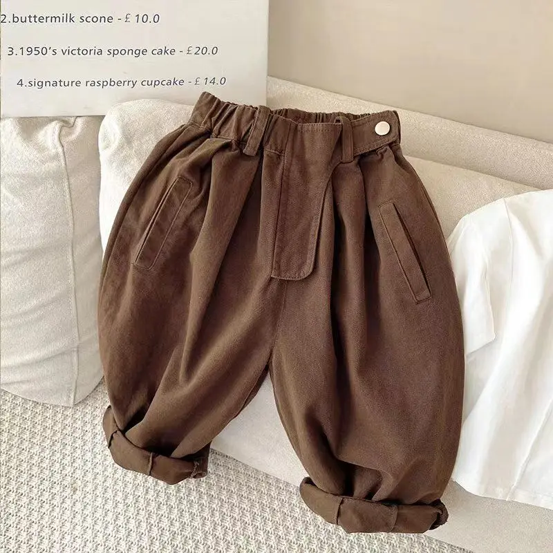 

Autumn Winter Fashion Elegant High Waist Children's Pants Solid Color Loose Casual Trousers Kawaii Western Cute Kids Clothing