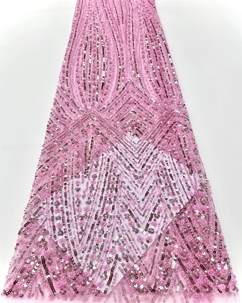 Afrikaanse kant stof 2025, pailletten kralen borduurwerk bruidegom Nigeriaanse bruids hoge kwaliteit Franse tule kant stof voor bruiloftsfeest