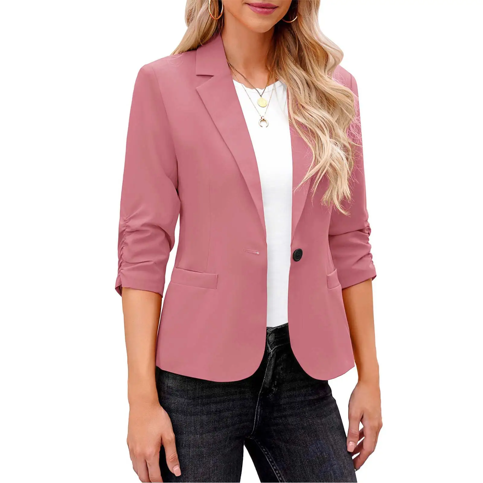 Elegancka damska kurtka kardigan Slim Fit z klapami w jednolitym kolorze Garnitur do pracy w biurze Casual Streetwear Płaszcz Lady Business Blazers