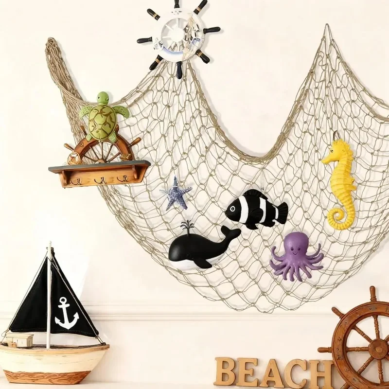 1/4x Fishing Net Decoration Multi‑Purpose Wall Photo Hanging Fishnet Ocean Nautical Theme Decor Home Background Decor Supplies view 4