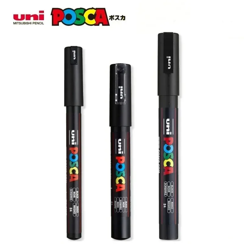 UNI POSCA 마커 펜, 흰색 검정색 아크릴 플루몬 Rotuladores PC-1M,3M,5M POP 포스터 펜, 그래피티 광고 미술 용품, 1 개