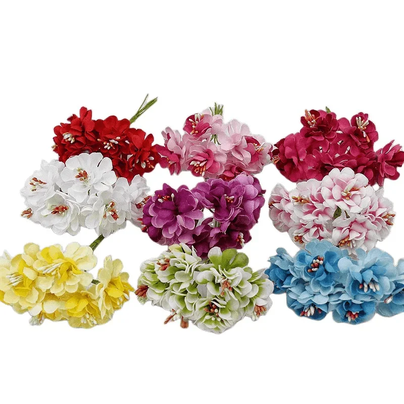 12pcs/2 bunch Silk Stamen Artificial Flower Bouquet Wedding Home Decoration Wreath DIY Candy box Accessories