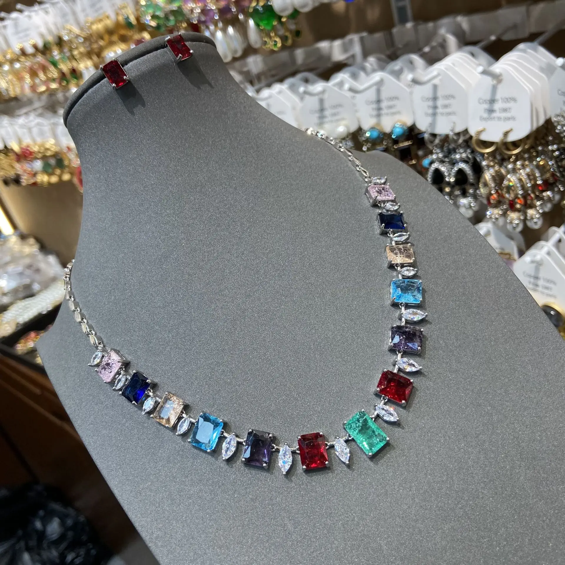 

Light Luxury Colorful Zircon Necklace Earrings Two-Piece Set Woman Jewelry Sets Dress Banquet Accessories High-Quality New