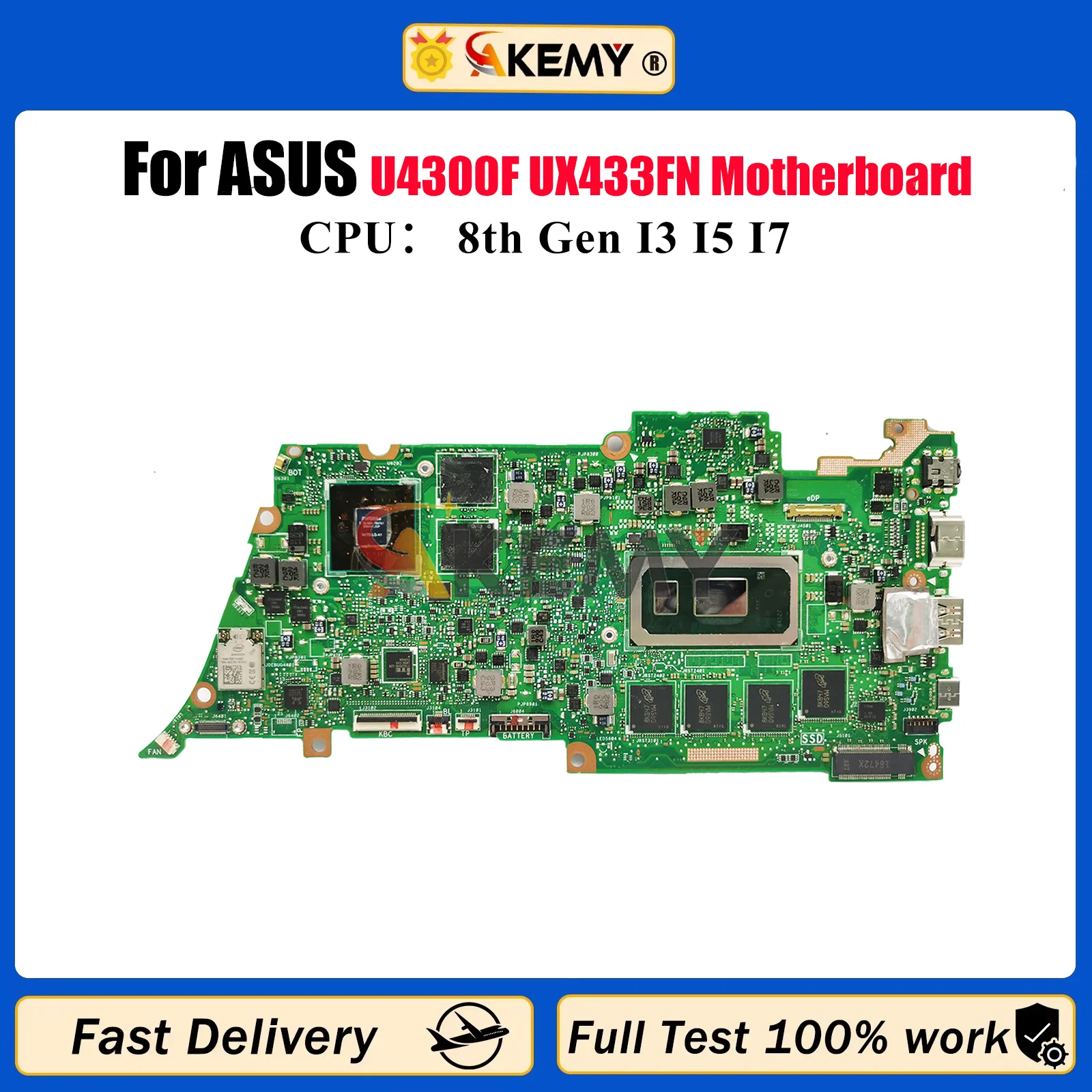

UX433FN Laptop Motherboard For ASUS ZenBook UX433F U4300F UX433FN Notebook Mainboard With I3 I5 I7 CPU 100% tests OK fast ship