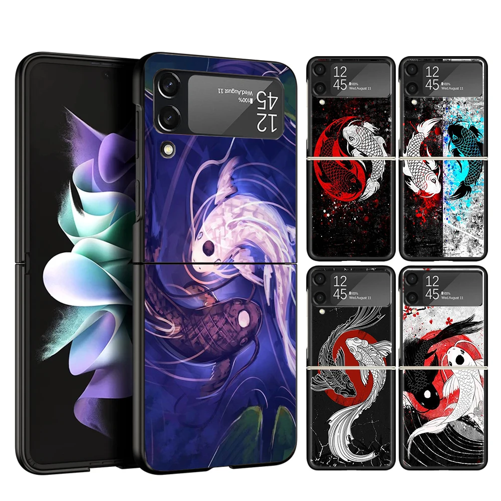 Japan Koi Fish Yin Yang Art Cover Phone Case For Samsung Galaxy Z Flip 6 5 4 3 5G Flip6 Flip5 Flip4 Flip3 Black Hard Fundas Shel