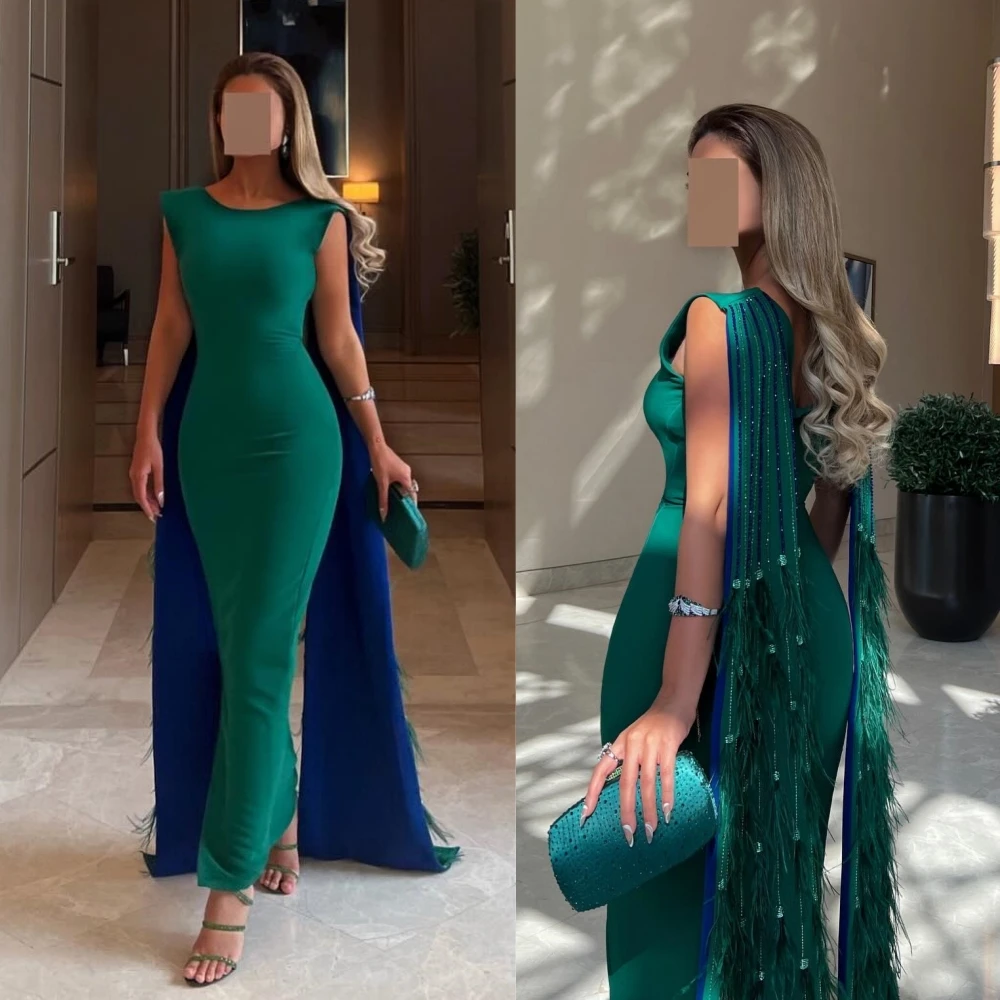 Customized Elegant Jewel Sheath Watteau Evening Dresses Rhinestone Tassel s Floor length فساتين للحفلات الراقصة vestidos para ev