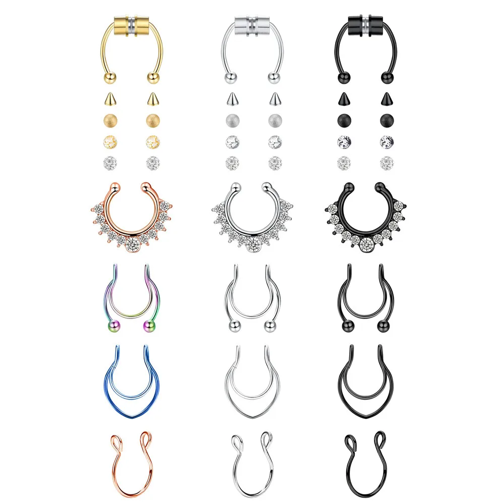 Fake Septum Rings Magnetic Septum Nose Rings Faux Septum Nose Rings Double Hoop Clip On Horseshoe Bull  Non Piercing