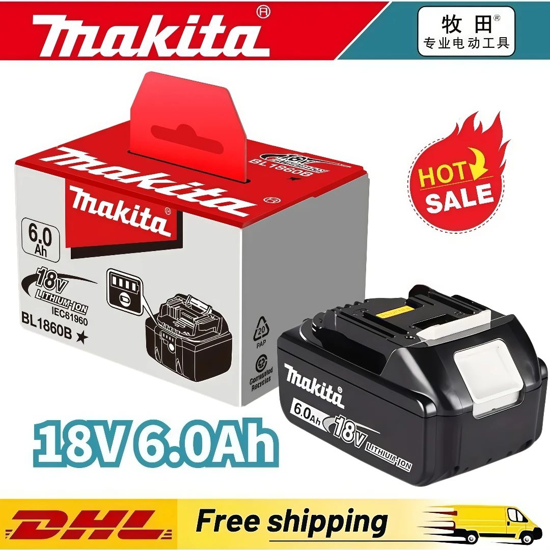 

100% Official authentic Makita 18V 6.0Ah Li-ion Battery for Makita BL1830,BL1840,BL1850,BL1860B,Power Tools / Fast Charging.