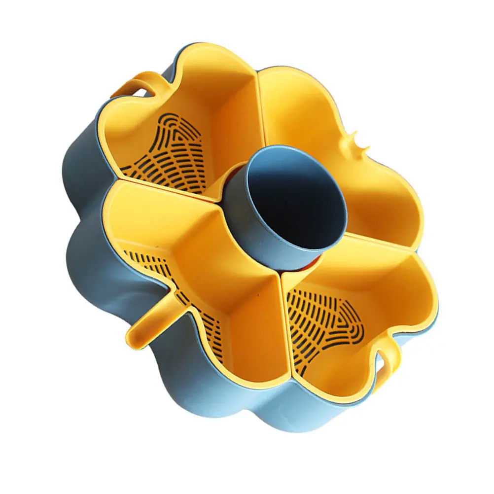 Rotating Double Layer Vegetable Washing Basket Yellow Multi Grid Fruit Drainer Hot Pot Kitchen Container