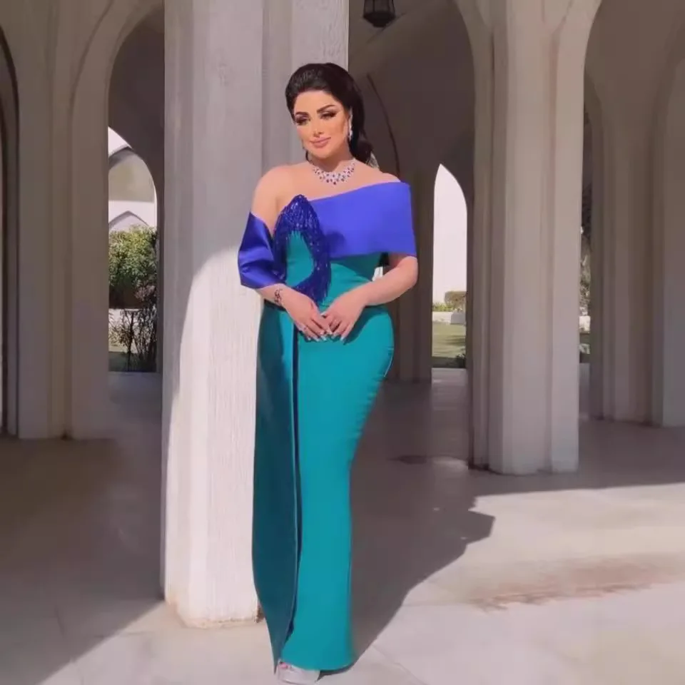 

Elegant Mermaid Prom Evening Dress Off Shoulder Bead Fringe Stretch Fabric Ankle Length Wedding Guest Dress 2025 Free Customized