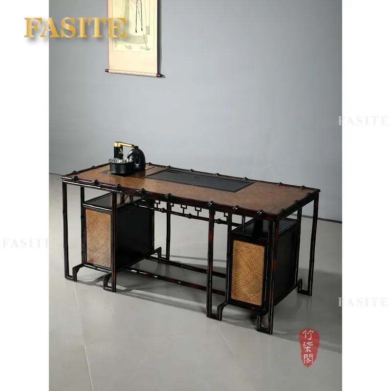 For Bamboo Tea Table with Embedded Boiling Water Teapot Integrated Chinese Style Coffee Table Furniture Set for Living Room