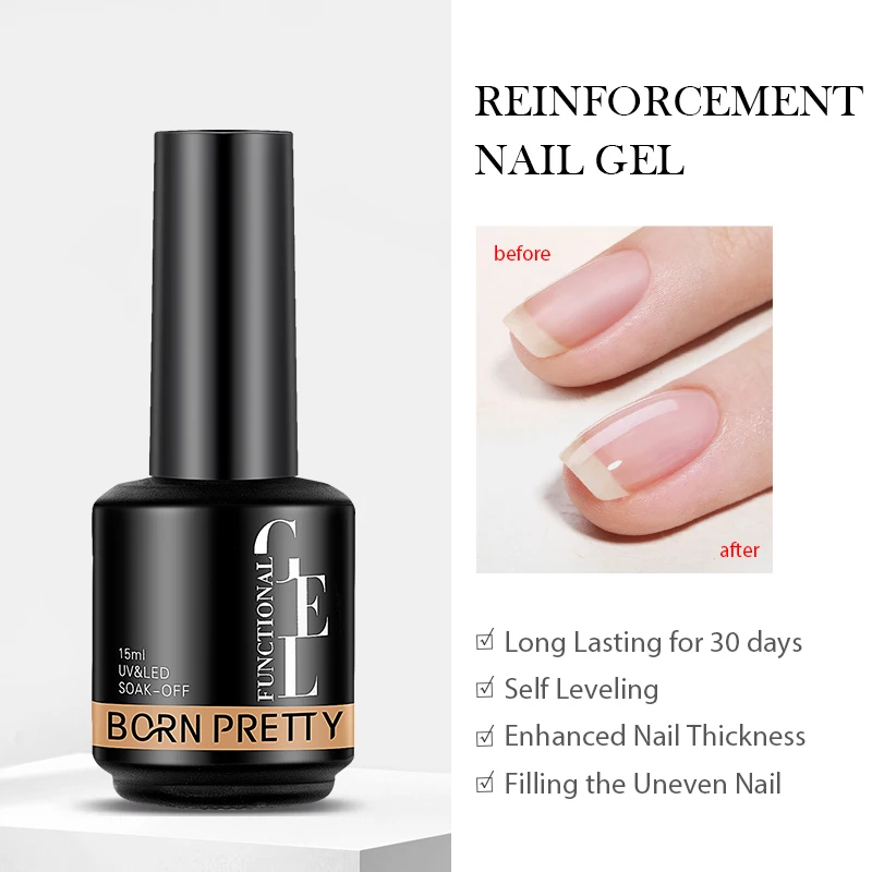 BORN PRETTY 15 ml Funktionsgelbasis Super Top Coat Verstärkungsgel Gummibasis Gel Soak Off UV LED Semi-Permanenter Lack