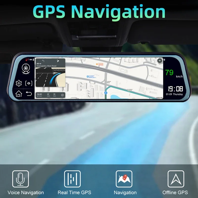 Bluavido 10 Inch 4G Android 8.1 Car Mirror Video Recorder GPS Navigation ADAS Rear View Camera AHD 1080P Dual Lens Dash Cam DVRs