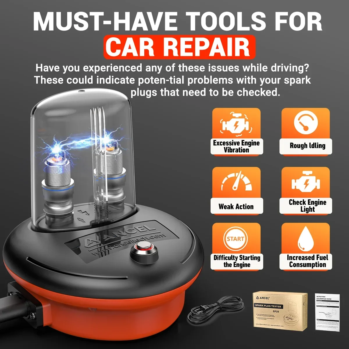 ANCEL SP20 12V Zündkerzentester Kerzentester Automotive Spark Performance Zündstärkeanalysator für Auto