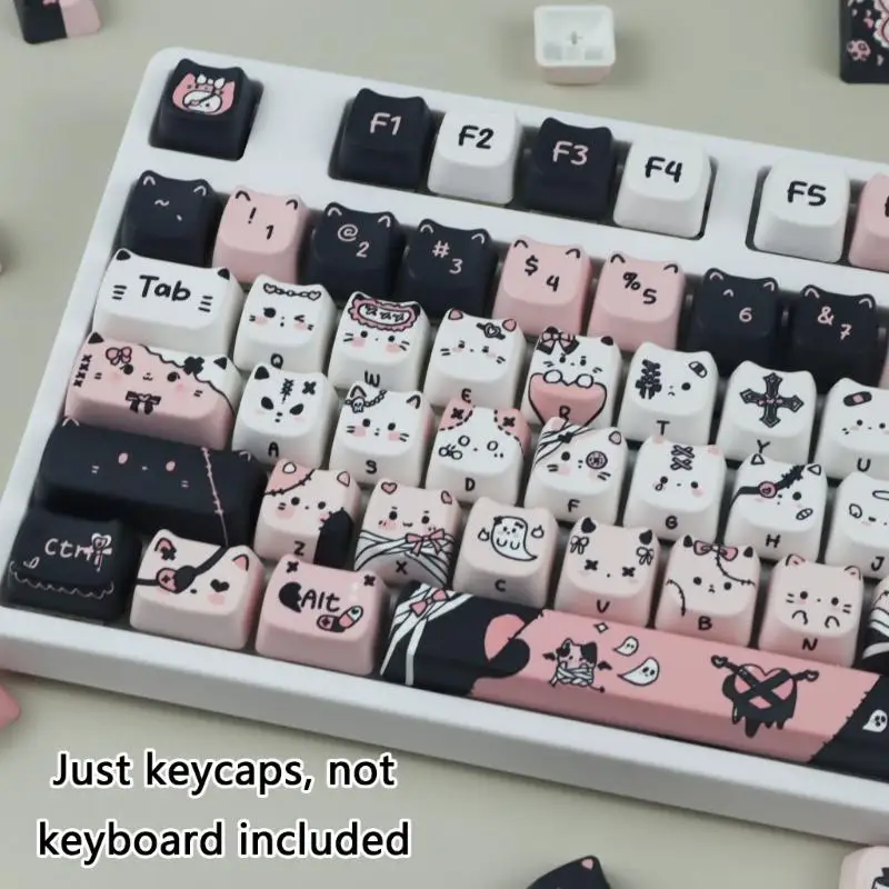 F68C المتانة Heat Sugmations Keycap مع نمط القطط الممتعة ل 61 87 96 98 104