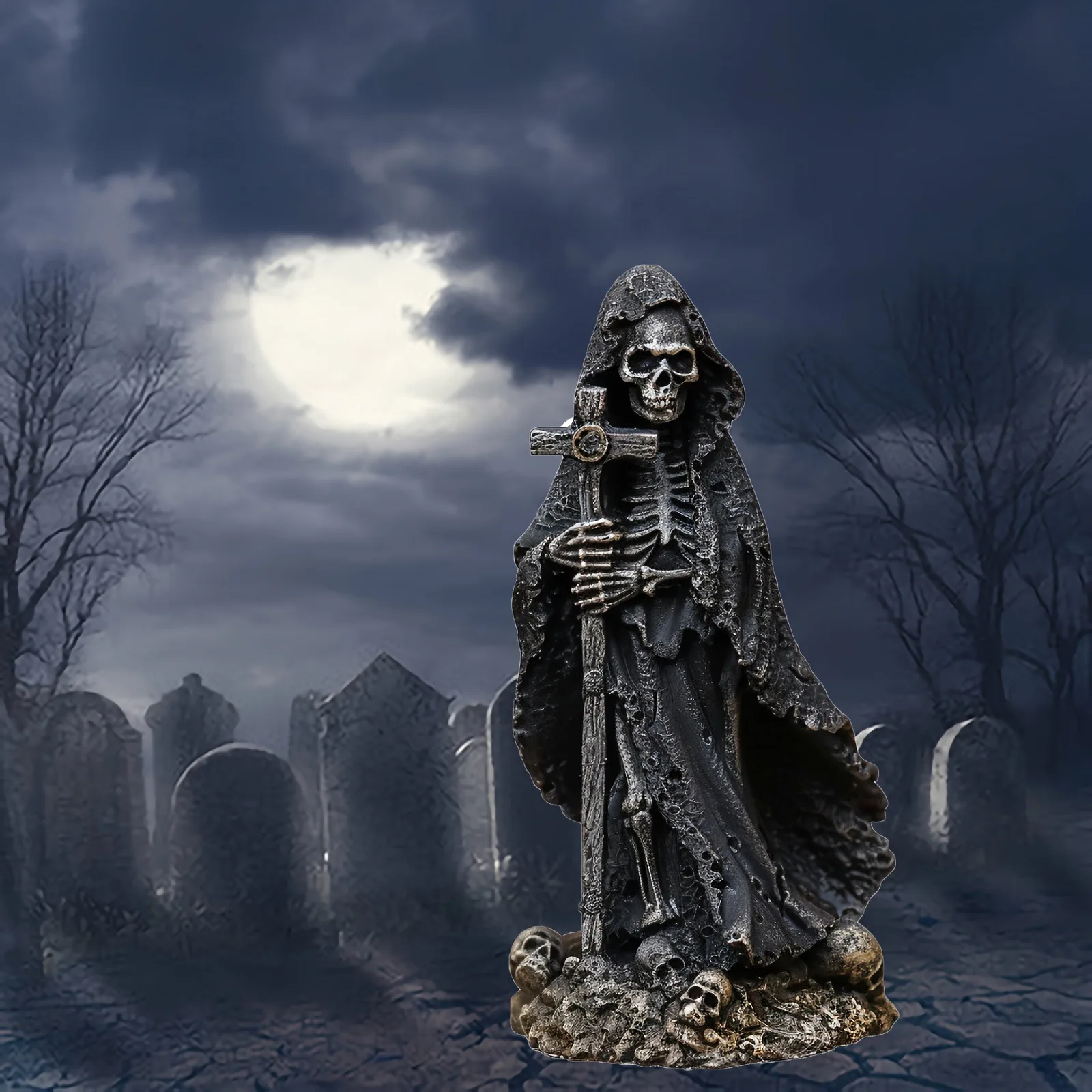

‌Creepy Crossbones Decor‌ - Life-Size Resin Skull & Cross for Halloween Party