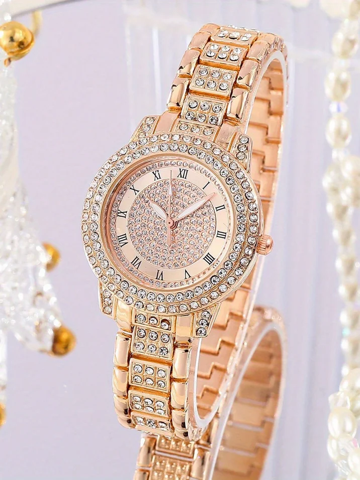 1pc-Roman Patterned Women's Quartz Watch, Women's Watch, Starry Sky Bracelet, Quartz Watch