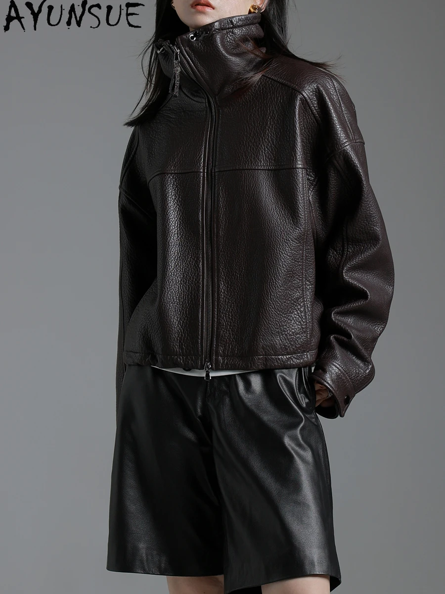 AYUNSUE Echtlederjacke Damen 2025, Schaffell-Ledermantel, Frühling und Herbst, Damenkleidung, neu in Oberbekleidung, Jaqueta De Couro
