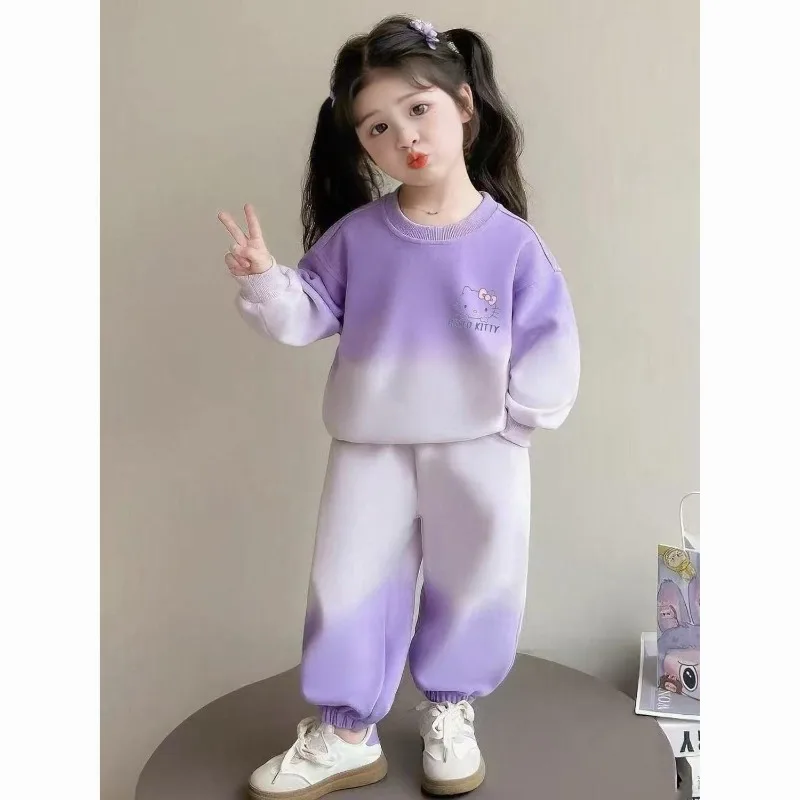 

Kawaii Hello Kitty Sanrio Students Cute Cartoon Long Sleeve Sportswear Children Comfortable Warm Trousers Hoodie Gift for Kids