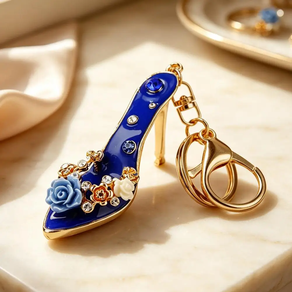 Rhinestone Rose High Heel Keychain, Sparkling High-Heeled Shoes Key Ring, Hanging Decor Charm, Gift for Women